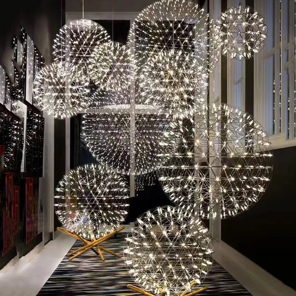 Modern Brief Loft Spark Ball LED Chandelier Fixture Firework Ball Stainless Steel Pendant Lamp for Home Decor Lighting 110-240V