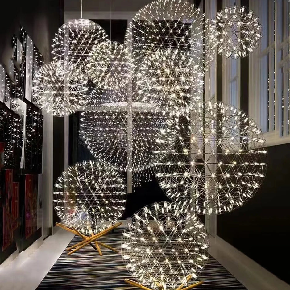 Modern Brief Loft Spark Ball LED Chandelier Fixture Firework Ball Stainless Steel Pendant Lamp for Home Decor Lighting 110-240V