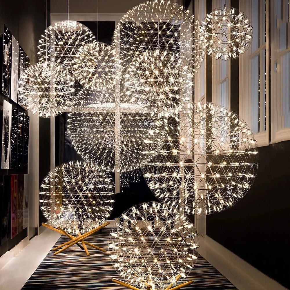Modern Brief Loft Spark Ball LED Chandelier Fixture Firework Ball Stainless Steel Pendant Lamp for Home Decor Lighting 110-240V