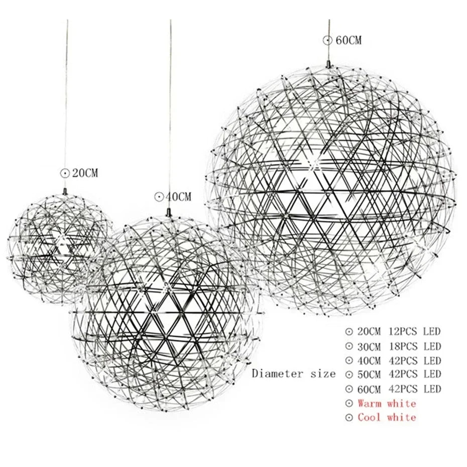 Modern Brief Loft Spark Ball LED Chandelier Fixture Firework Ball Stainless Steel Pendant Lamp for Home Decor Lighting 110-240V