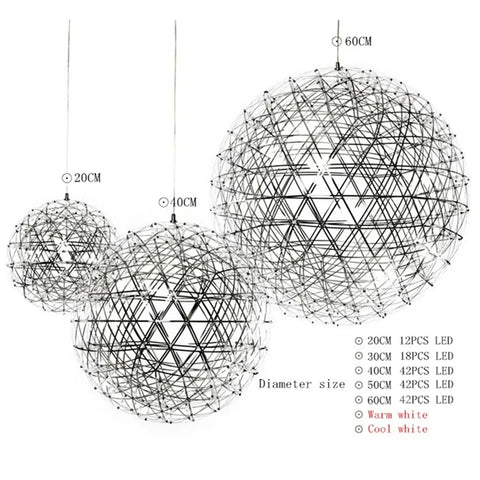 Modern Brief Loft Spark Ball LED Chandelier Fixture Firework Ball Stainless Steel Pendant Lamp for Home Decor Lighting 110-240V