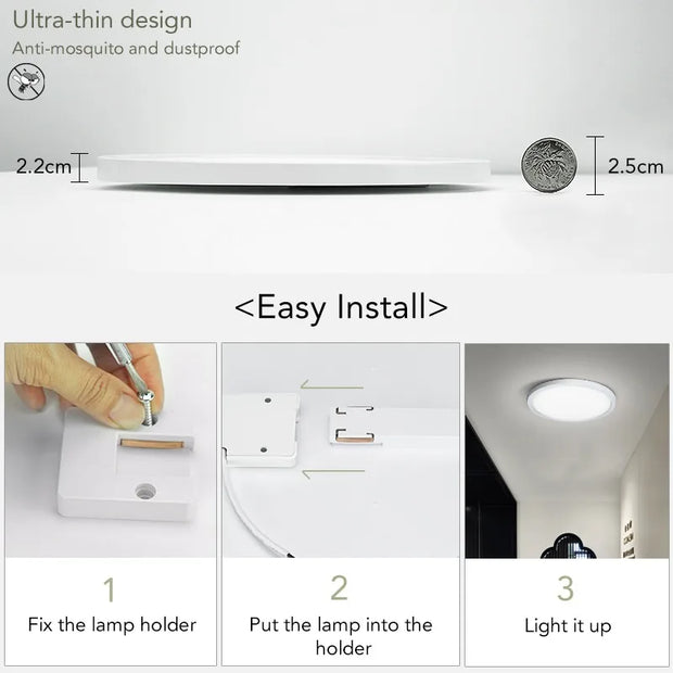 Modern Lighting –  2.2CM Ultra Thin Ceiling Light LED Panel Light 6W 9W 13W 18W 24W Indoor Decorative Small Power Energy Saving No Flicker Bedroom
